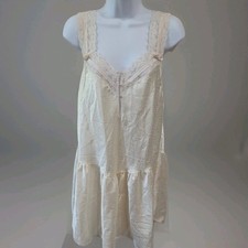 Vintage CHRISTIAN DIOR Dove Dots Satin Lace Slip Nightgown Deco Waist Dresse Lg