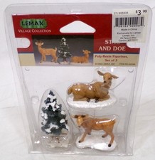 1999 Lemax Village Collection Cerf & Biche 2.5 " Échelle Figurine Neuf Emballé