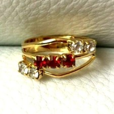 Vintage BAGUE NEUVE doré & strass ROUGE réglable Ring ajustable  Red & Gold !