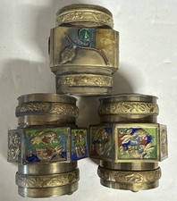 3 X Antique Brass Chinese  Trinket Opium Snuff Jar Box