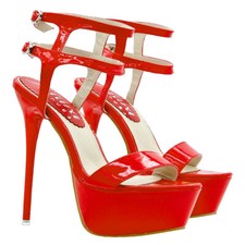 Sexy Sandales Cubiste Rouge Vernis Talon 17.5 Talons Aiguilles - KH101