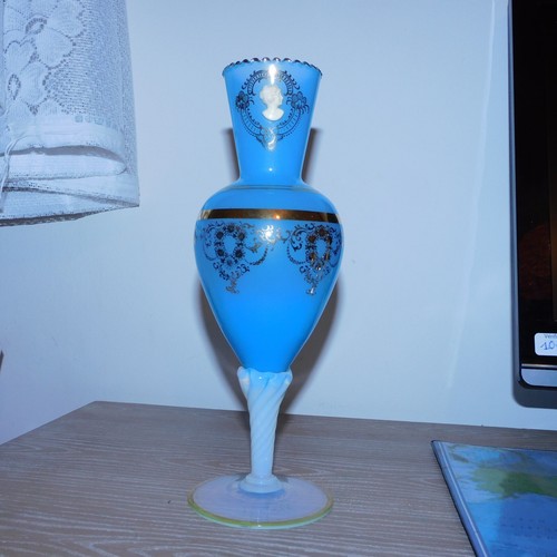 Vase opaline bleu blanc - bleu, et