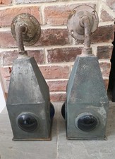 Antique Police Station Gas lanterns Victorian Blue Bullseye Glass Gas lamp RARE