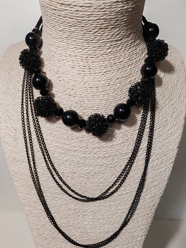 Collier rangs noir perles - collier, 5