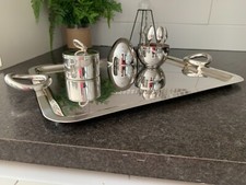 Plateau de service argent, sucrier et porte-cuillères (6) pour café expresso