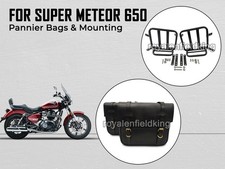 Pour Royal Enfield Super Meteor 650 "Sacs Panniers En Cuir Noir Et Support"