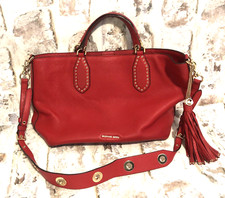 Michael Kors Brooklyn Large Leather Satchel Bag Holiday Red Pebbled Gold Grommet