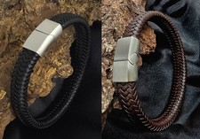 Bracelet en Cuir pour Hommes Et Femmes Tressé 100% Cuir Fermeture Magnétique