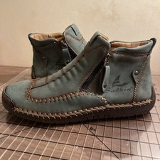 SALKIN MEN'S MODA GENUINE LEATHER SHOES GREEN Sz 41 Hand Stitched