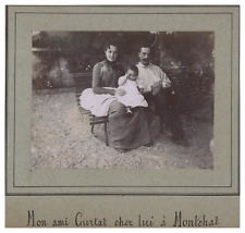 France, Montchat, Portrait de Monsieur Curta avec son épouse et un bébé, Vintage