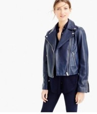 J. Crew Collection Leather Moto Jacket Navy, Size 2