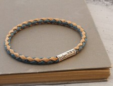 Hommes Personnalisé Liège Bracelet-Massif Argent Clasp-5mm Naturel/Bleu Tressé