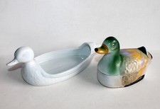 DUCK - PORCELAIN FLAT + TERRINE in MAINT PAINTED BOTINE, EMPTY POCKET BOX