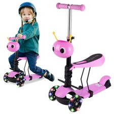 Malplay Trottinette 3 Roues Enfant avec Siège, Panier Coccinelle & Roues LED