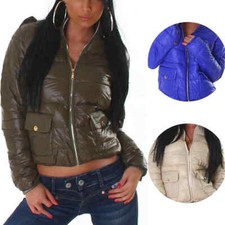 Femmes Fins Veste Matelassée Wetlook Doublé Col Montant 30 32 34 36 38 2XS XS M