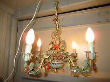 OLD PAINTED METAL CHANDELIER WITH FLOWERS AND LEAVES WINDING-NO.2