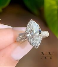 Moissanite Hidden Halo Engagement Ring 3 Carat Marquise Cut Solid 14K White Gold