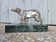 POLAR BEAR SCULPTURE RULER ON MARBLE 1930 ART DECO