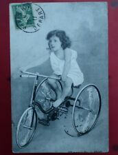 CHILD TRICYCLE 1911 POSTCARD PARIS PHOTO DRAWING POSTCARD BIKE RIDER CHILD
