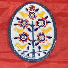 VTG 1976 Sargadelos Porcelain Medallion Ornament Tenerife Yellow Birds Blue Tree