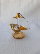 Vintage Resl Lenz West Germany Glass Ball Gold Bird Ornament