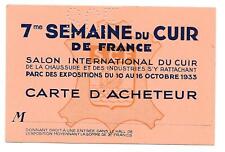  entrance ticket to the 7th LEATHER WEEK SHOW 10 October 1933 Shoes