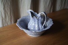 Antique Creil Montereau earthenware basin jug white blue pitcher