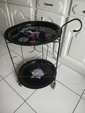 Vintage Desserte À Roulettes En Fer Forgé Torsadé Avec Range Bouteille à voir!!