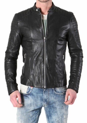 Blouson cuir motard homme - , noir