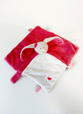Doudou Plat Anna Pili Lapin Beige Blanc Rose Coeur Bleu Attache Tétine - Noukies