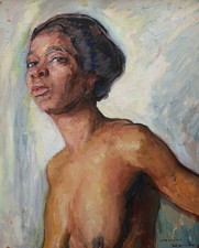 Modern Framed Painting Oil Portrait Black Woman Workshop Model Marius CHAMBON