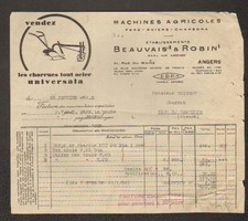 ANGERS (49) AGRICULTURAL EQUIPMENT / PLOWS "Ets. BEAUVAIS & ROBIN / EBRA" in 1932