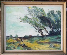 tableau signé Lemarquand: le coup de vent (copie Corot)