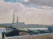 P. IMPRESSIONIST PAINTING (1936)-VIEW OF ROUEN FROM THE SEINE, SIGNED "REYNAUD"