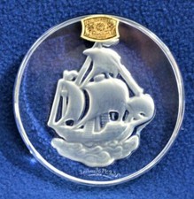 Neuf Signé Val St Lambert Cristal Cylindre Forme Voilier 8.9cmd Presse-Papier