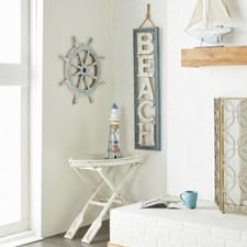 Décor Mural De Bateau Pirate En Bois Peint À La Main Blanc/Bleu 36''