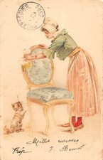 Postcard fantasy representing 1 cats / chair louis xv / cat / illustrator