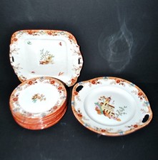SARREGUEMINES Dessert Service 12 Plate Earthenware OPAQUE Chinese Bamboo Asia ...