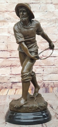 Bronze pêcheur jetant corde - bronze,