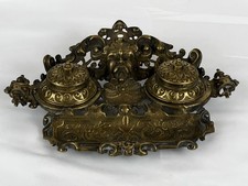 Ancien Double Encrier Antique