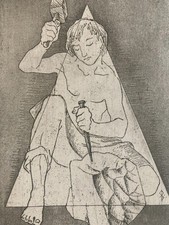 Tres belle gravure  Signé A Identifier 1980 XXe Art Tailleur De Pierre Brut 1980