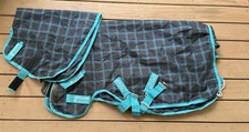 Horseware Ireland Amigo Pony Plus Turnout Blanket Teal Plaid 45” 50g Mini W Neck