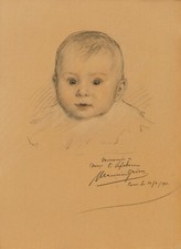 Maurice GRUN drawing painting child portrait Art Nouveau baby doll