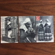 3 CPA BRETONNES 1900 'AUTOUR DU LIT CLOS' / Ancient Breton Postcards, Closed bed