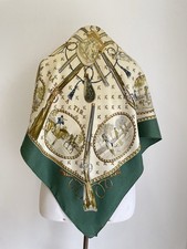 Hermès Paris Silk Scarf La Chasse à Tir Hunting Hand Rolled Green #A31