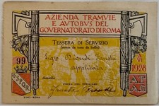 COMPANY TRAMS OF THE GOVERNORATE OF ROME TRANSPORT CARD A.VI 1928 ATAG KINGDOM