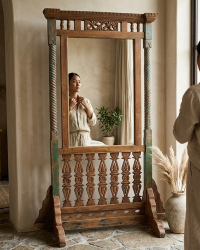Miroir sur pied bali teck - pied,