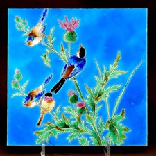 LONGWY carreau Émaux cernés oiseaux sur chardons