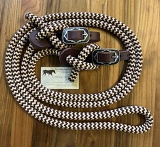 Yacht Rope Mecate Loop Reins W Buckle On Slobber Straps 10’ Burgundy / Tan
