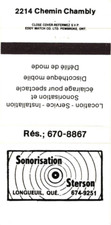 Longueuil Quebec Canada Sonorisation Sterson Vintage Matchbook Cover